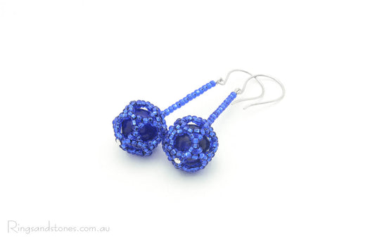 Blue Italian glass earrings sterling silver hand beaded earrings