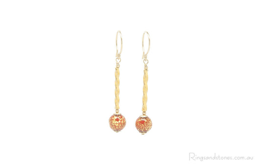 Murano glass red and gold earrings