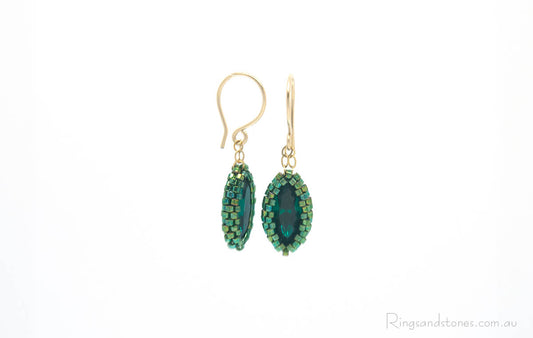 Emerald green Swarovski crystal gold earrings