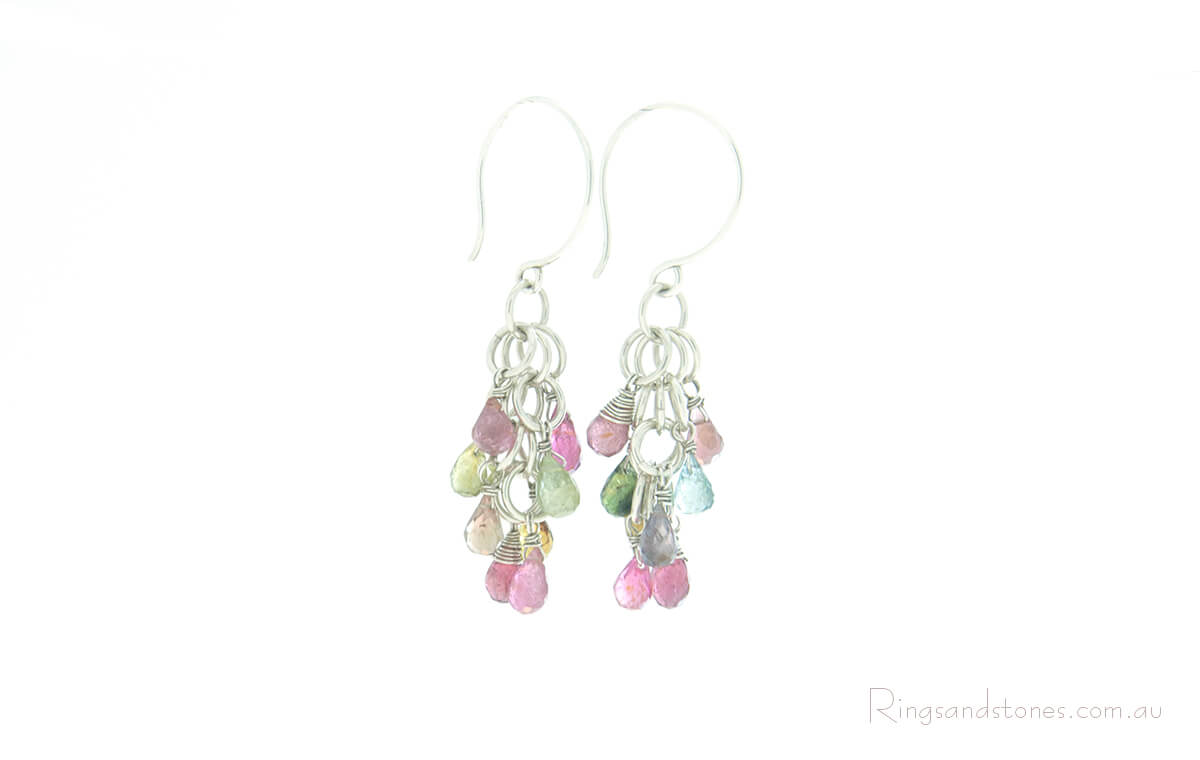 Sterling silver tourmaline gemstone drop earrings
