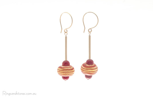 Gorgeous red and gold Murano glass earrings