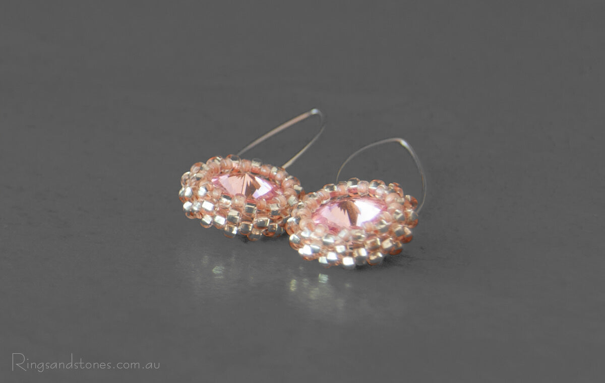 Vintage pink hand beaded Swarovski crystal earrings