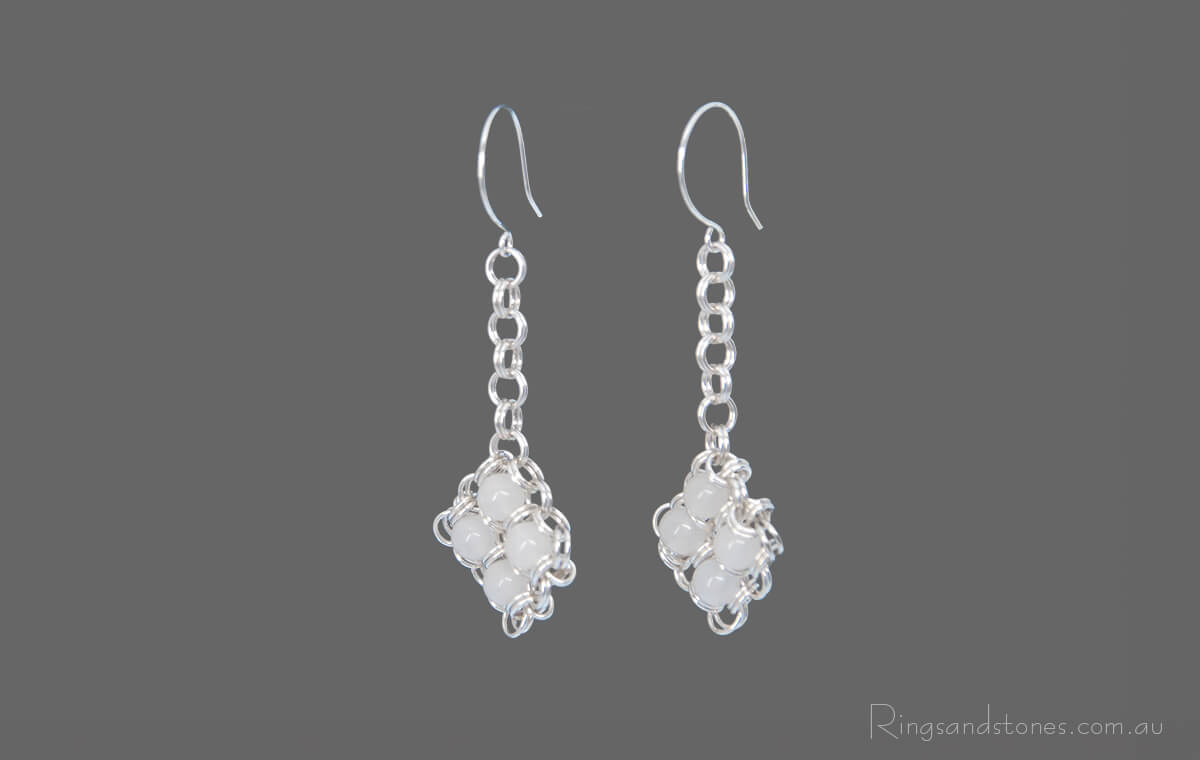 White jade sterling silver long earrings