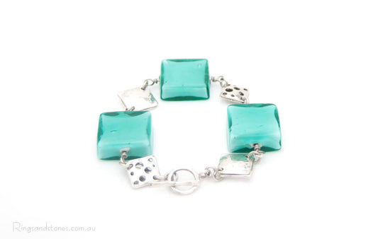 Mint green Murano glass square beaded bracelet