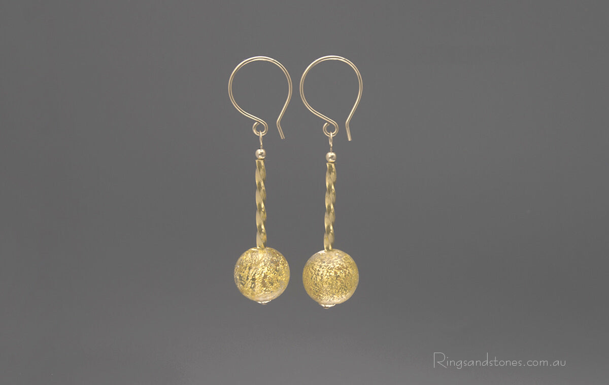 Long Murano glass gold earrings