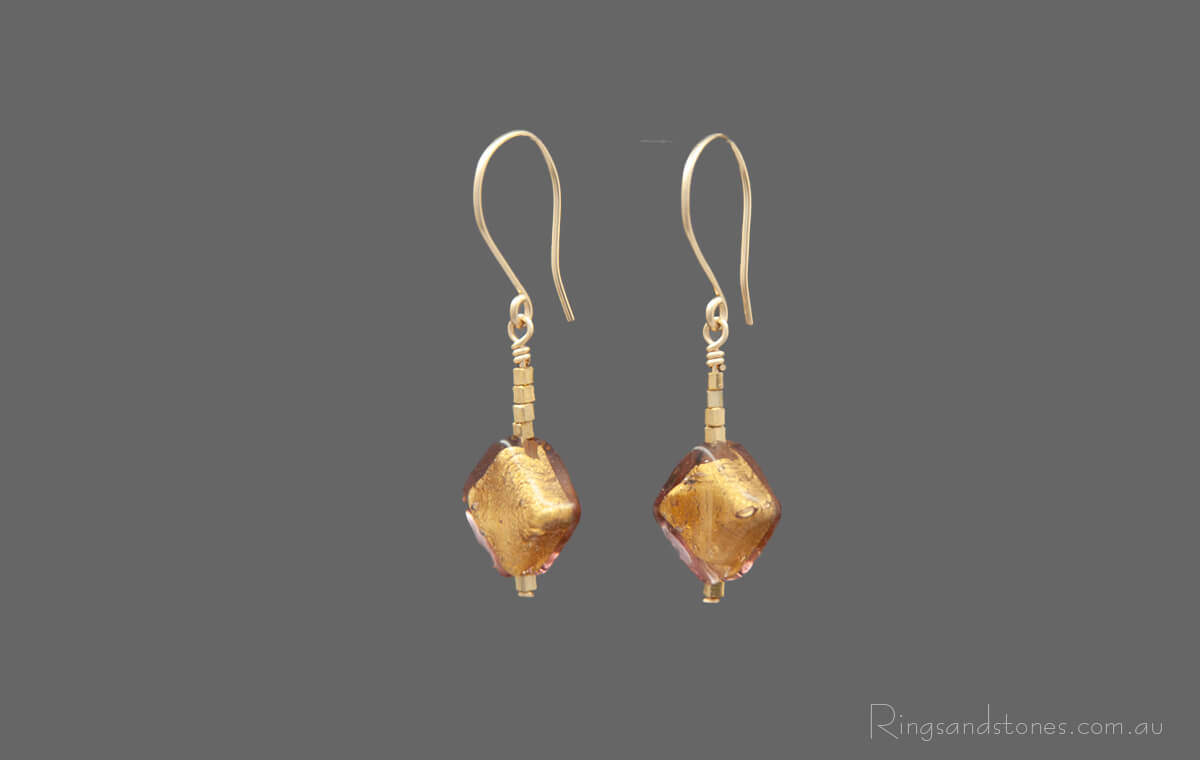 Murano glass small gold earrings