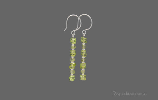Peridot gemstone long sterling silver earrings