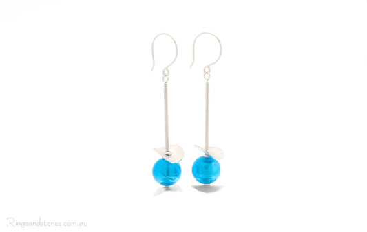 Bright blue sterling silver Murano glass earrings.
