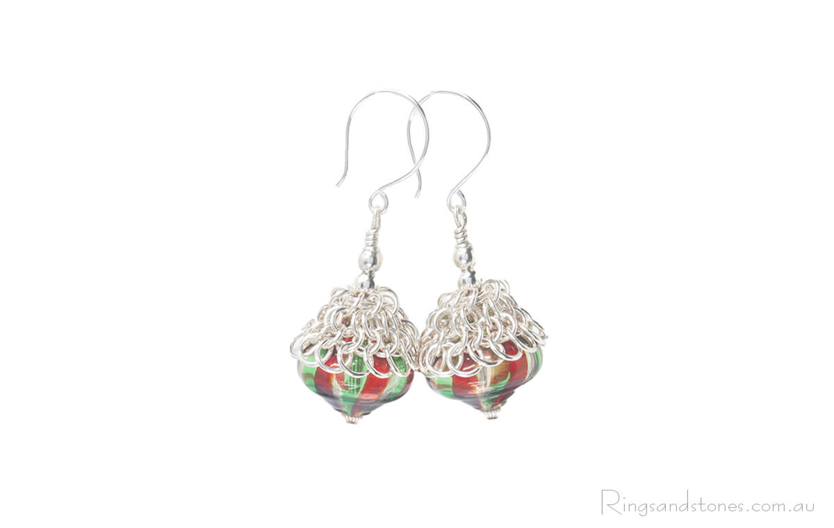 Christmas earrings Murano glass sterling silver jewellery