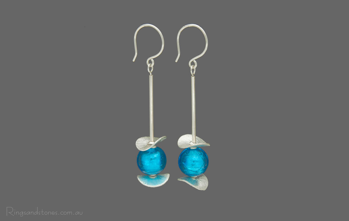 Long silver beaded earrings original design jewellery