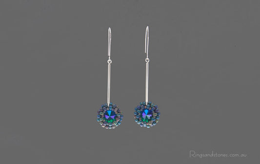 Long silver Swarovski crystal earrings