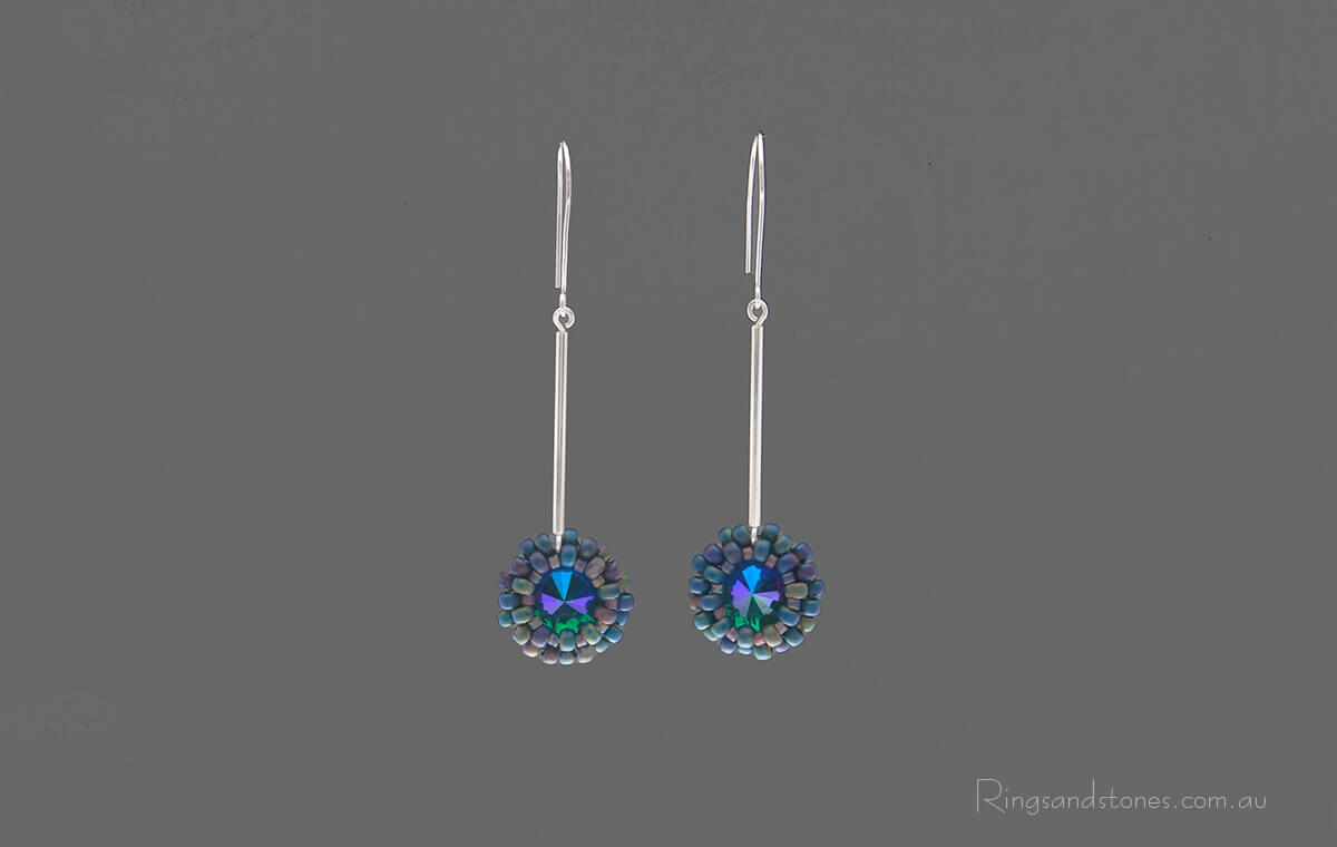 Long silver Swarovski crystal earrings