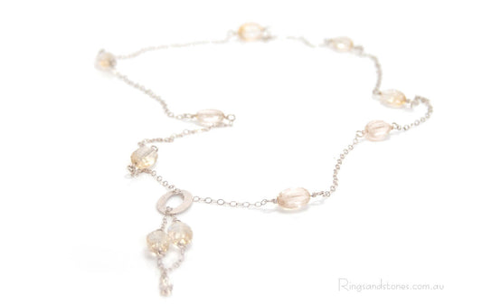 Sterling silver chain necklace with citrine quartz