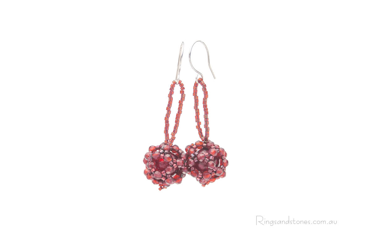 Sterling silver red Murano glass beaded earrings