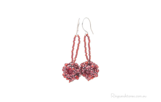 Sterling silver red Murano glass beaded earrings