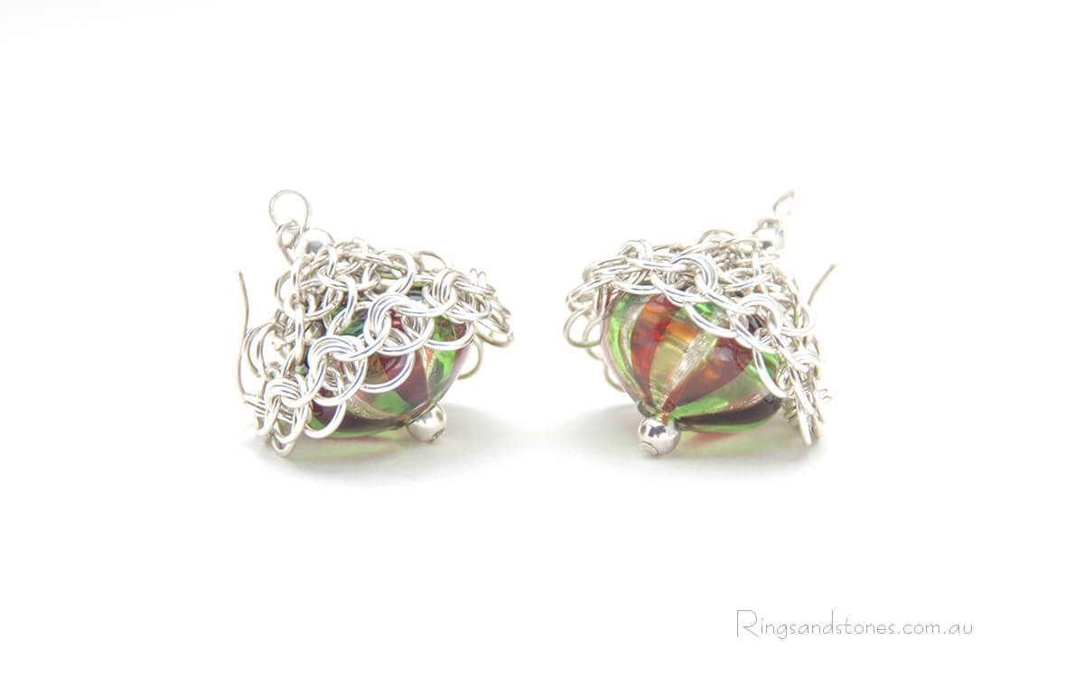 Christmas earrings Murano glass sterling silver jewellery