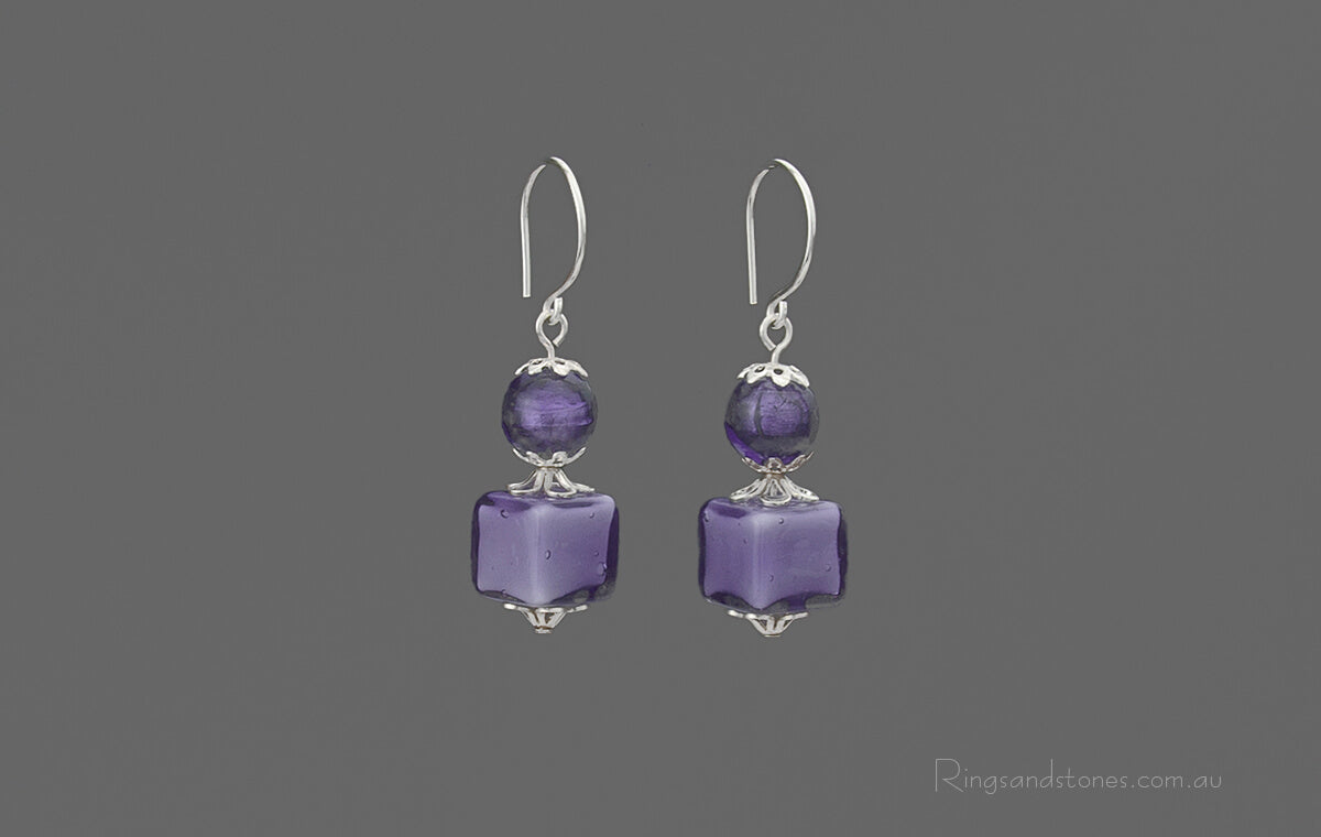 Murano glass purple sterling silver earrings