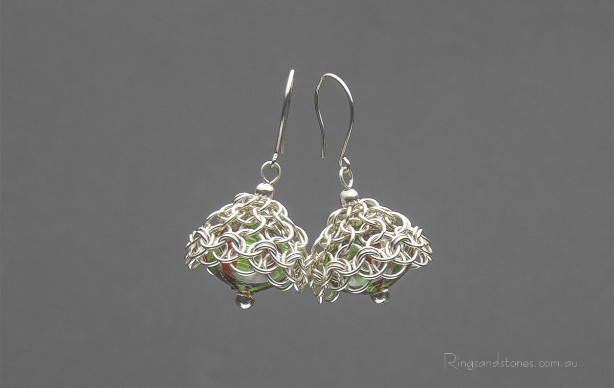 Sterling silver Murano glass christmas ornament earrings