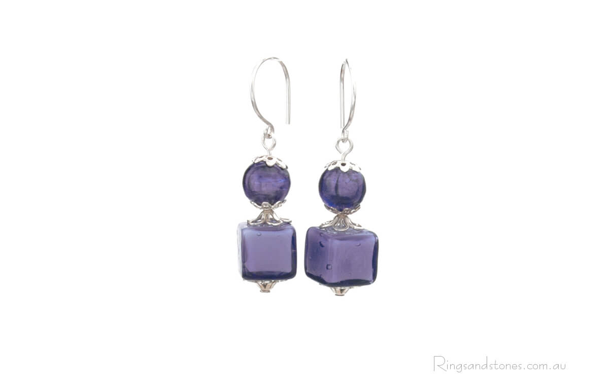 Sterling silver purple beaded earrings