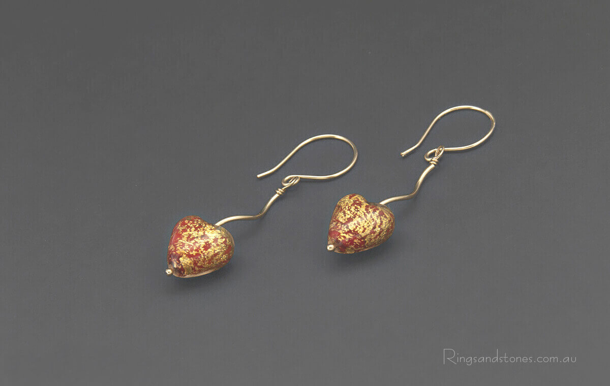 Murano glass modern unique gold earrings