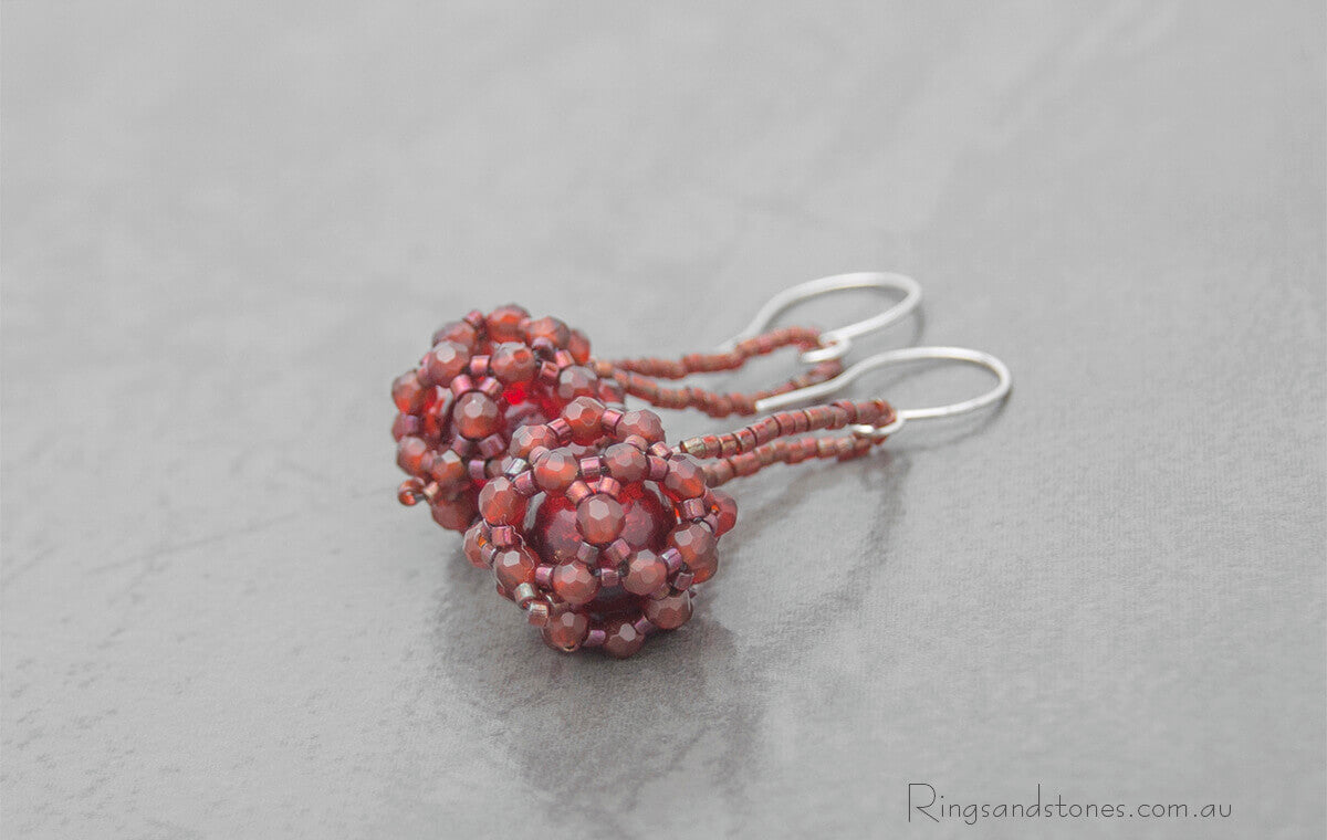 Red earrings long beaded Murano glass earrings