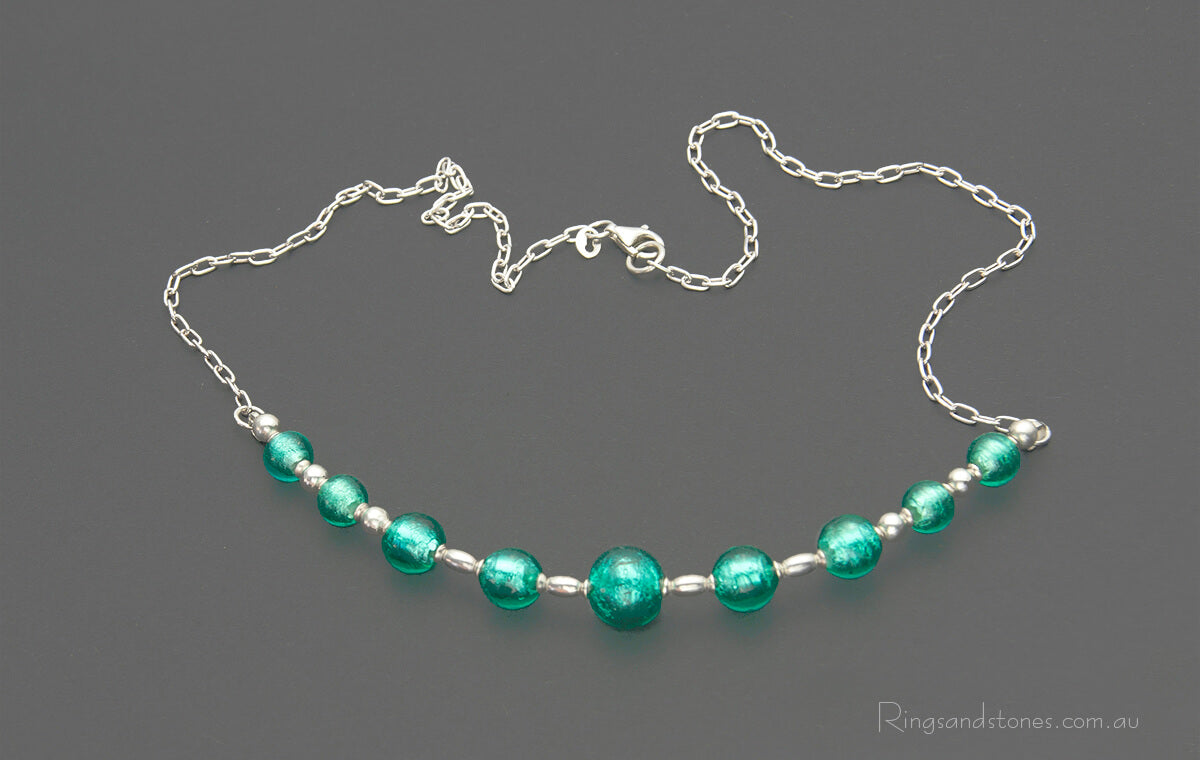 Green beaded Murano glass necklace