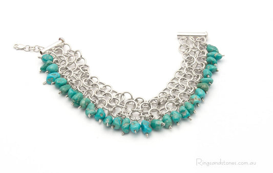 Sterling silver chunky bracelet with turquoise nuggets