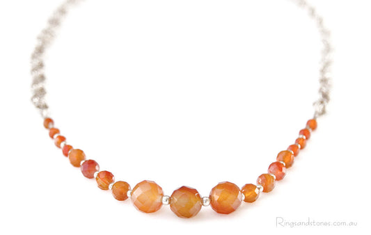 Carnelian short sterling silver gemstone necklace