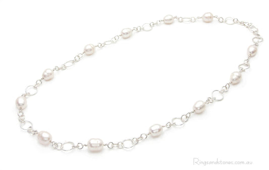 Sterling silver pearl long necklace