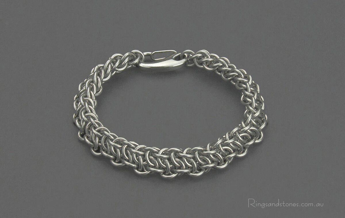 Chunky handcrafted chainmaille mans stainless steel bracelet