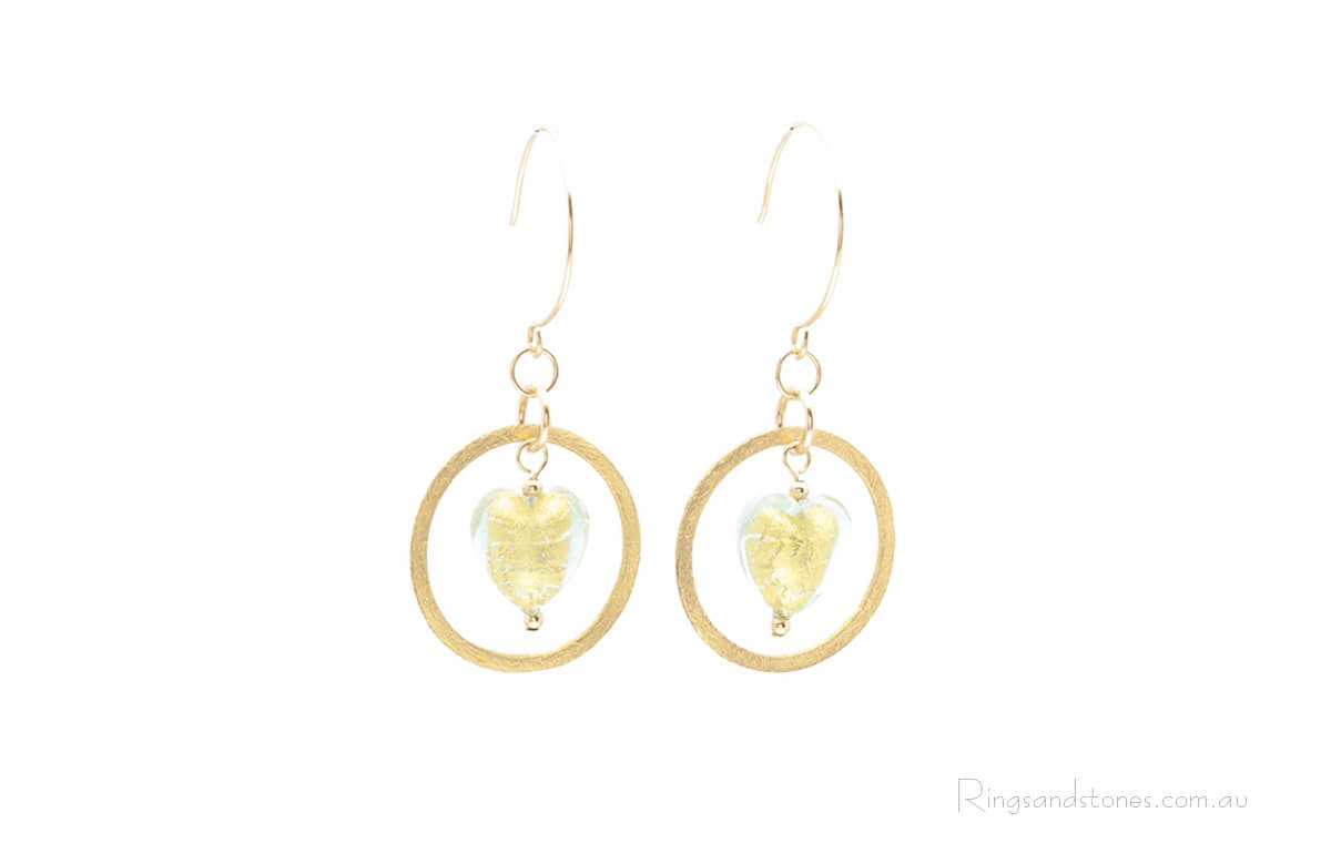 Murano glass gold heart earrings