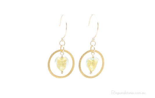 Murano glass gold heart earrings