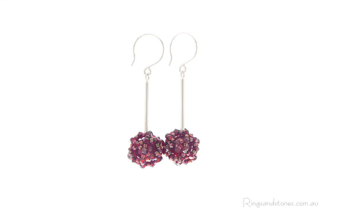 Red spiky ball beaded crystal earrings