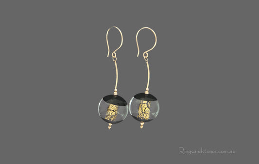 Black and gold Murano glass globe earrings