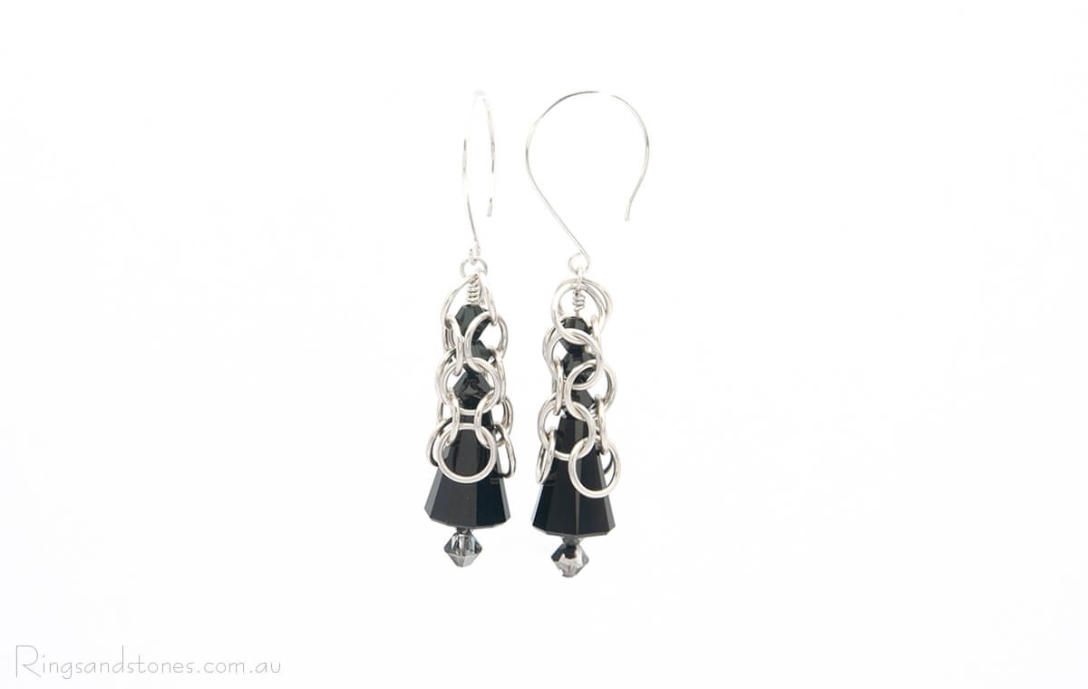 Contemporary silver jewelry original silver and black earrings with Swarovski Crystals