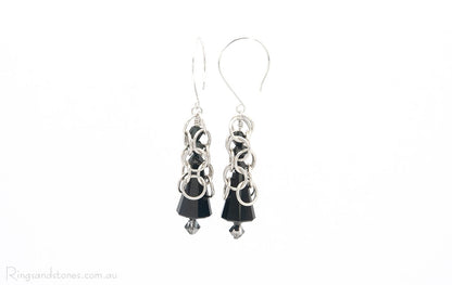 Contemporary silver jewelry original silver and black earrings with Swarovski Crystals