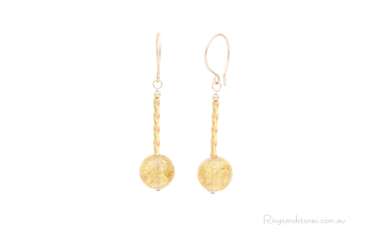 Murano glass golden ball earrings