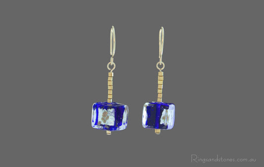 Gold Murano glass beaded cube earrings