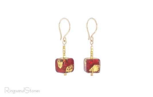 Handcrafted gold beaded earrings with Murano glass