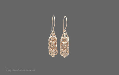 Gold chainmaille earrings. Handcrafted gold earrings.