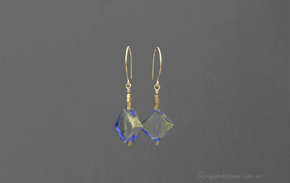 Gold and blue Venetian glass earrings