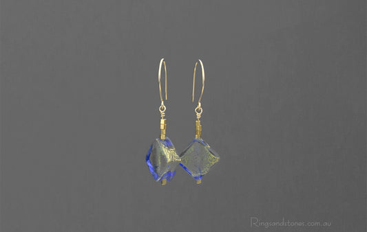 Gold and blue Venetian glass earrings