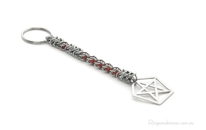 Custom keyring with gemstones and stainless steel chainmaille