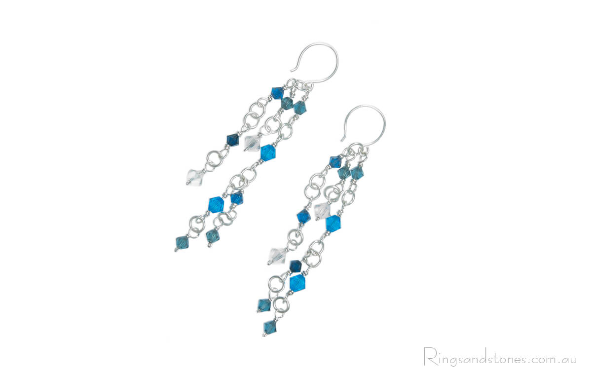 Deep blue, gorgeous sterling silver wire wrapped crystal drop earrings.