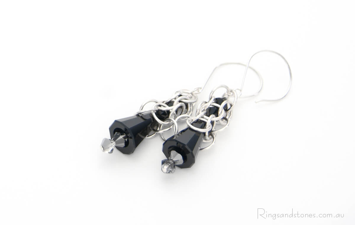 Swarovski Crystal black beaded sterling silver earrings
