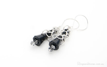 Swarovski Crystal black beaded sterling silver earrings