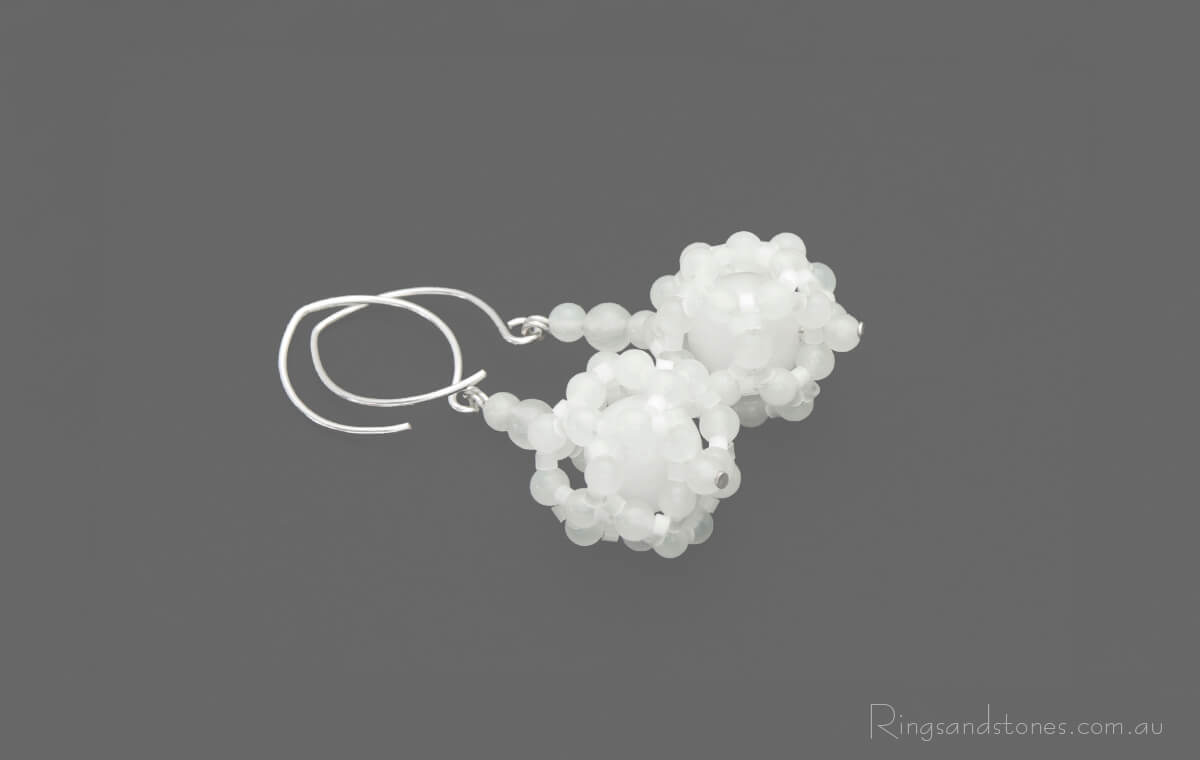 White jade beaded cluster earrings
