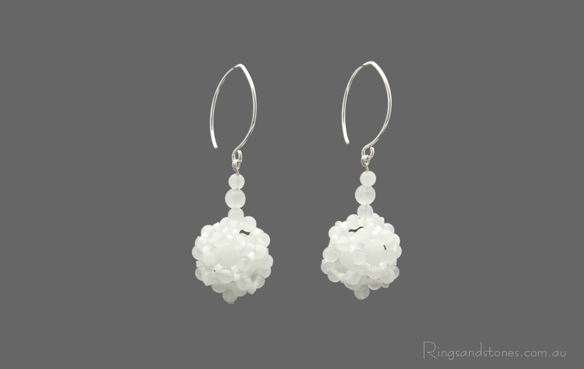 White jade hand beaded original earrings