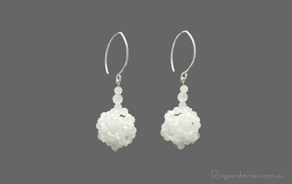 White jade hand beaded original earrings