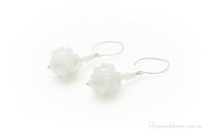 Hand beaded white jade sterling silver earrings